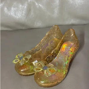 Toddler Girls Disney Princess Sparkle Gold Bow Jelly Flat Sandels size 7/8