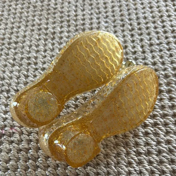 Toddler Girls Disney Princess Sparkle Gold Bow Jelly Flat Sandels size 7/8