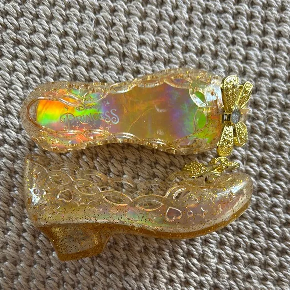 Toddler Girls Disney Princess Sparkle Gold Bow Jelly Flat Sandels size 7/8