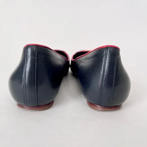 Tory Burch Dakota Bow Loafer Flats Navy Blue Red Leather Slip On Sz 9.5 Women’s