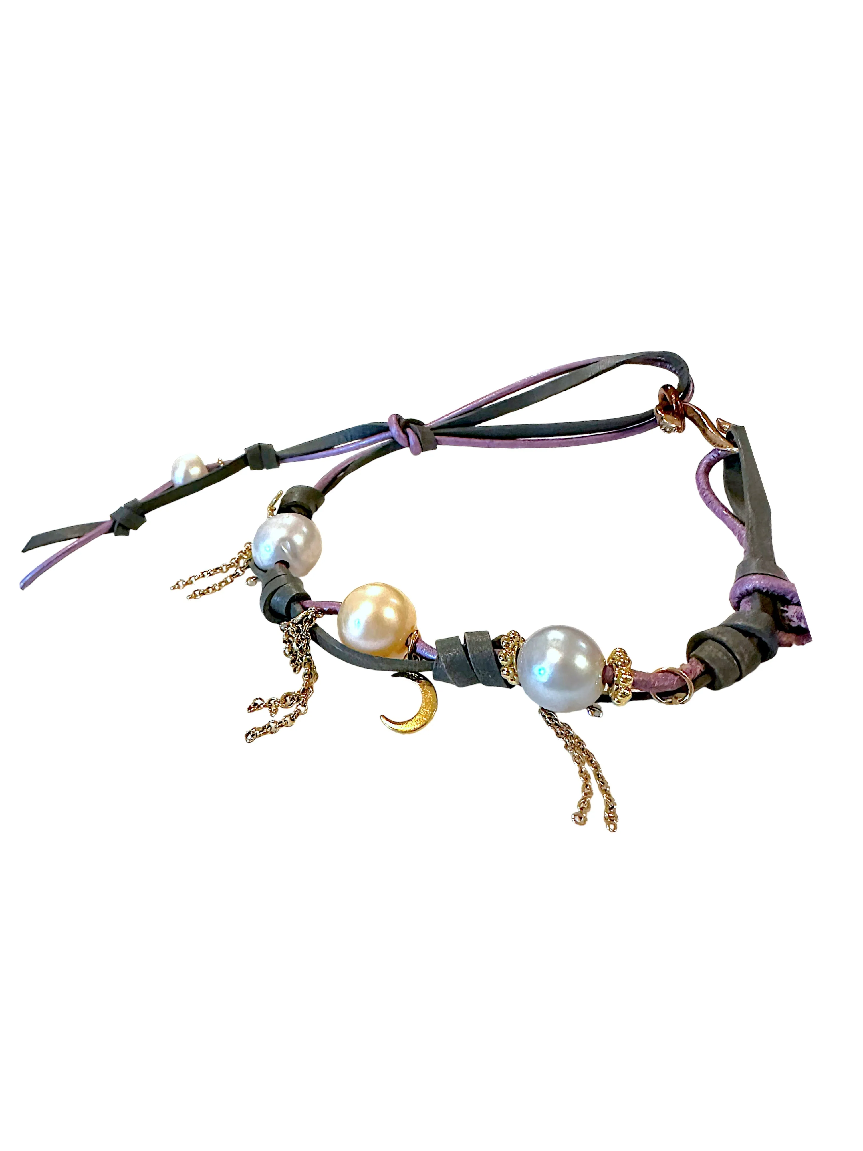 TROPICAL DUSK SKY PEARL LUCKY CHARM GOLD CHAIN ROCKER ANKLET
