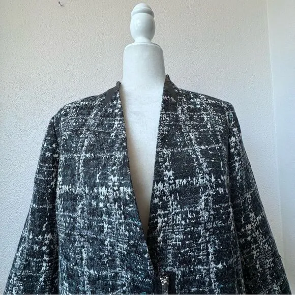Trouve Womens Blazer Black White Metallic V Neck Zipper Large