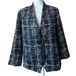 Trouve Womens Blazer Black White Metallic V Neck Zipper Large