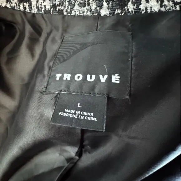 Trouve Womens Blazer Black White Metallic V Neck Zipper Large