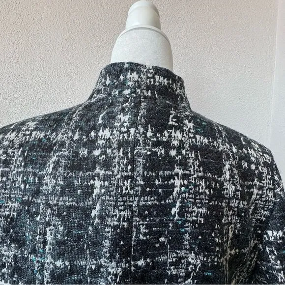 Trouve Womens Blazer Black White Metallic V Neck Zipper Large
