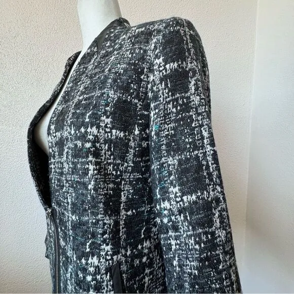 Trouve Womens Blazer Black White Metallic V Neck Zipper Large