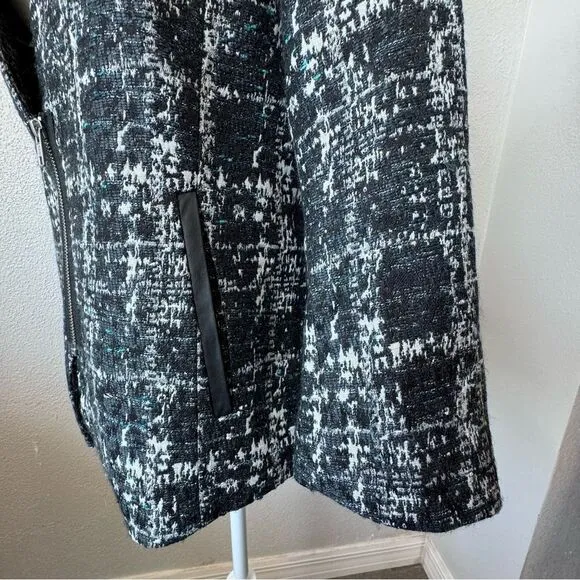 Trouve Womens Blazer Black White Metallic V Neck Zipper Large
