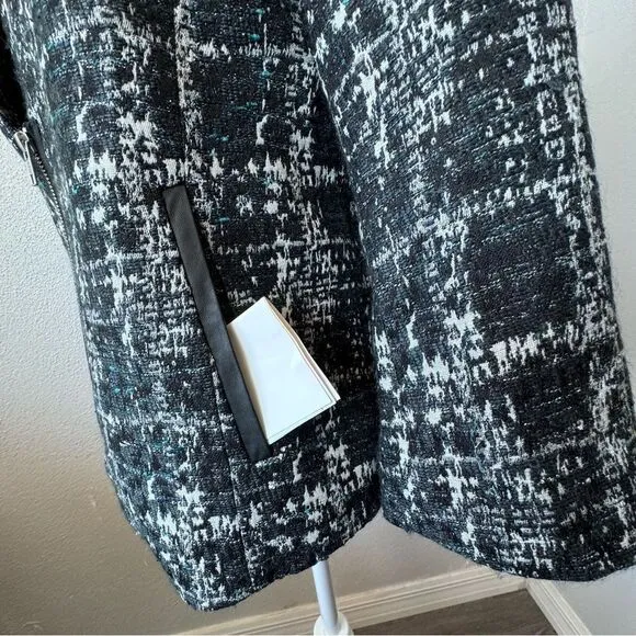 Trouve Womens Blazer Black White Metallic V Neck Zipper Large