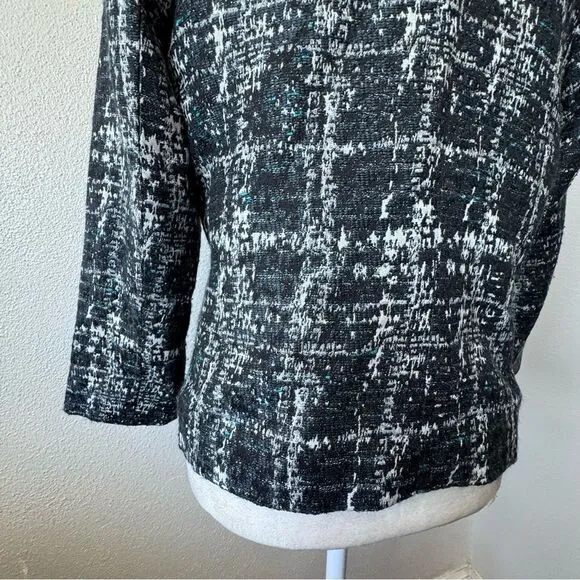 Trouve Womens Blazer Black White Metallic V Neck Zipper Large