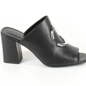 VIA SPIGA size 6M black chunky heel leather open toe black mule / clog