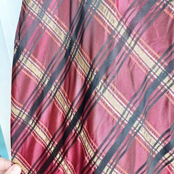 VTG Whimsigoth Dark Academia Emo Plaid Maxi Skirt Size 16 Plus Gold Accent Goth