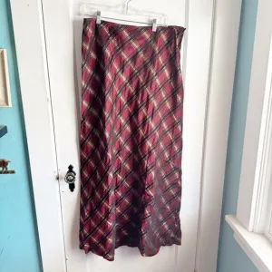 VTG Whimsigoth Dark Academia Emo Plaid Maxi Skirt Size 16 Plus Gold Accent Goth
