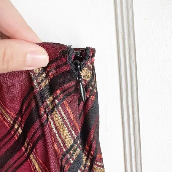 VTG Whimsigoth Dark Academia Emo Plaid Maxi Skirt Size 16 Plus Gold Accent Goth