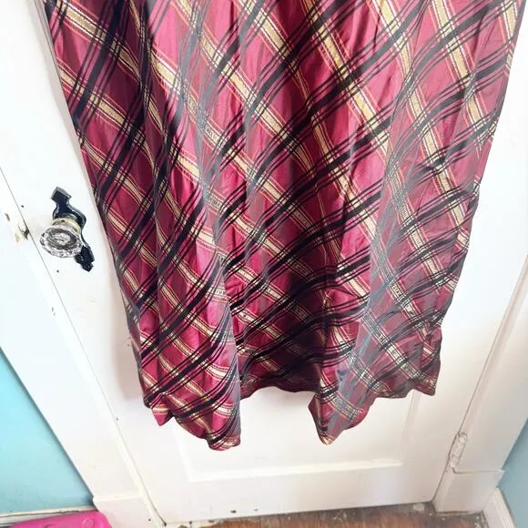 VTG Whimsigoth Dark Academia Emo Plaid Maxi Skirt Size 16 Plus Gold Accent Goth
