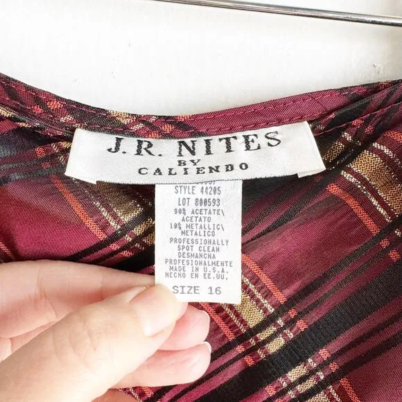 VTG Whimsigoth Dark Academia Emo Plaid Maxi Skirt Size 16 Plus Gold Accent Goth