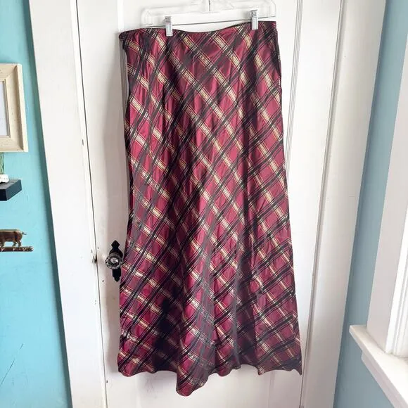 VTG Whimsigoth Dark Academia Emo Plaid Maxi Skirt Size 16 Plus Gold Accent Goth