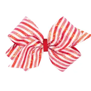 Wee Ones Sequin Stripe Hair Bow on Clippie - Red White
