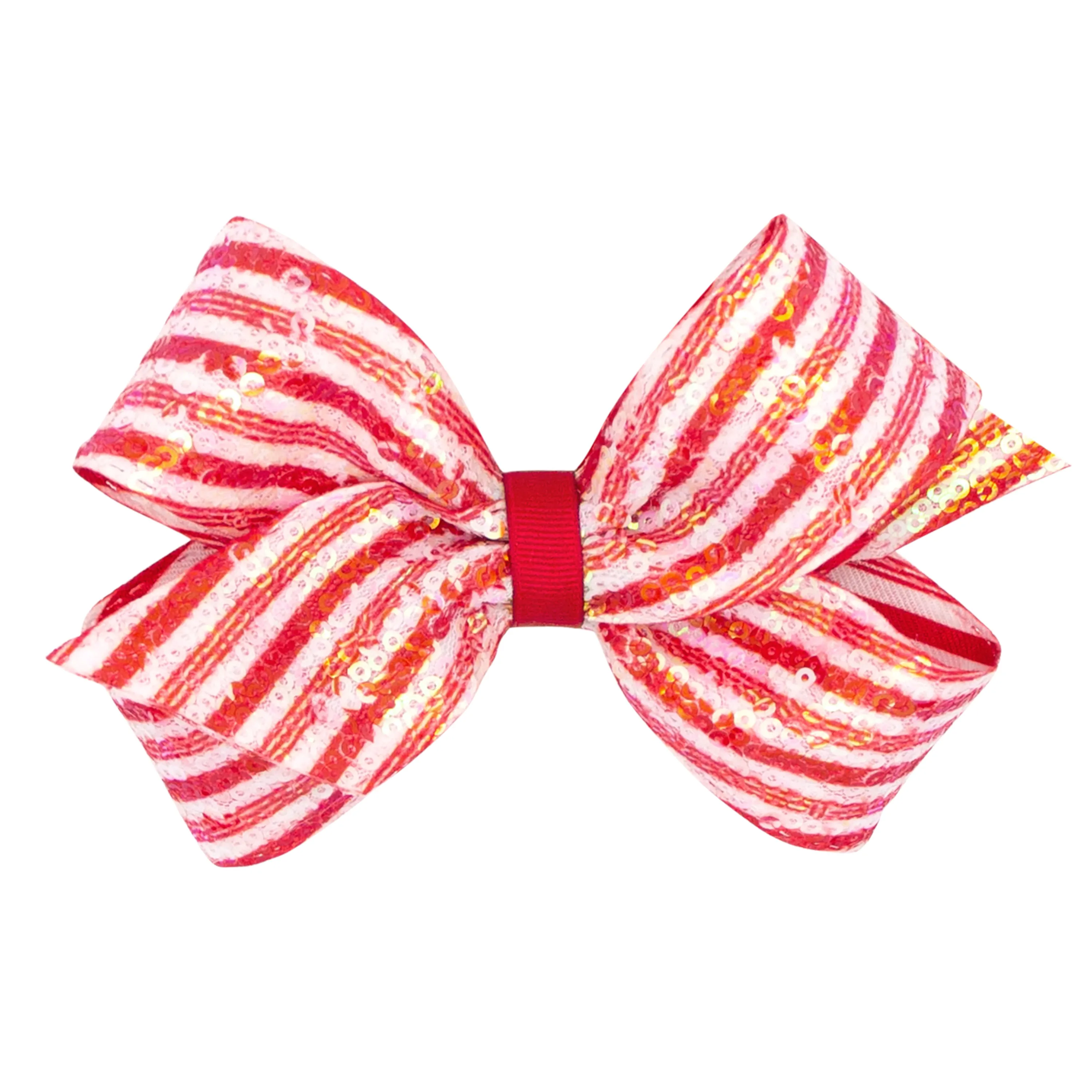 Wee Ones Sequin Stripe Hair Bow on Clippie - Red White