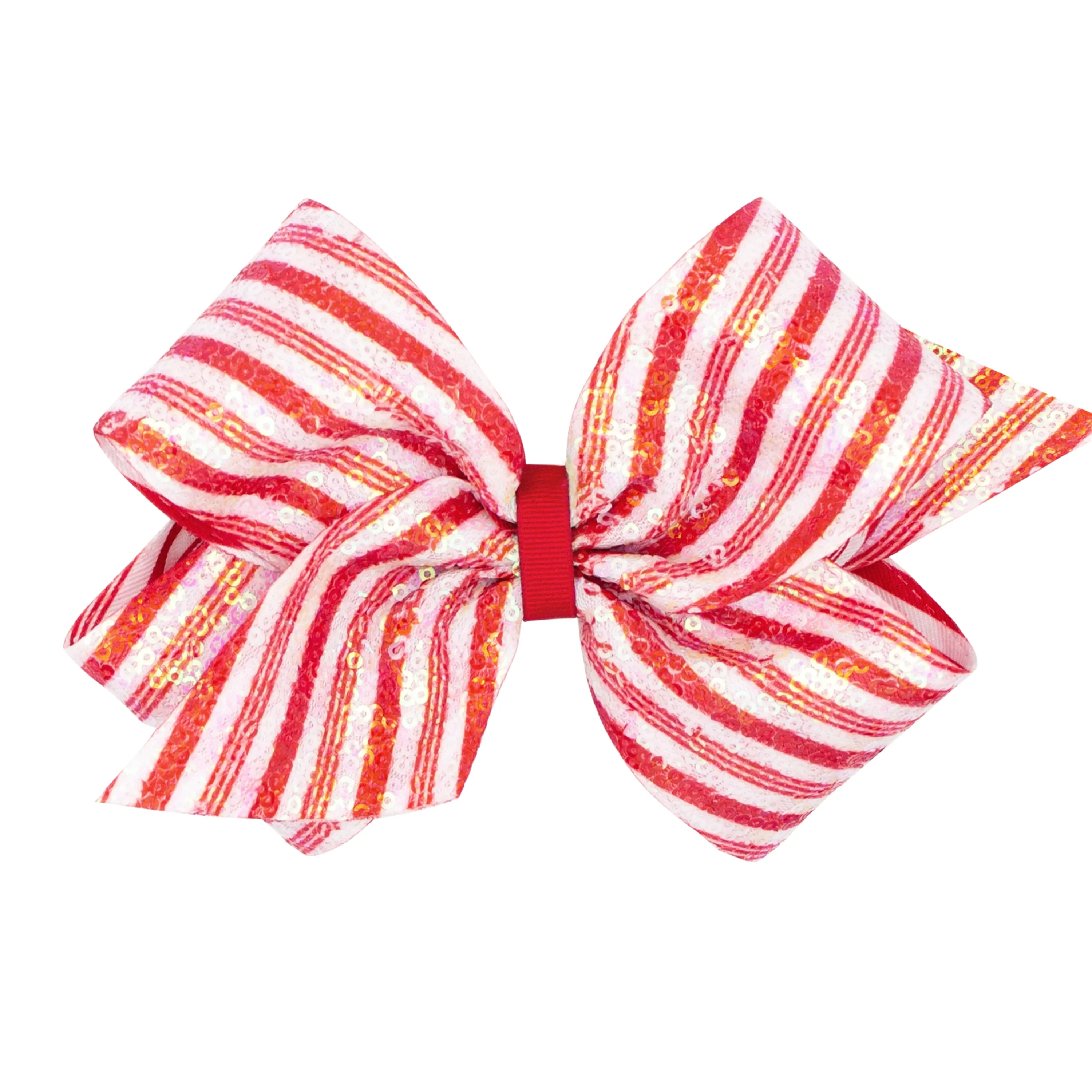 Wee Ones Sequin Stripe Hair Bow on Clippie - Red White