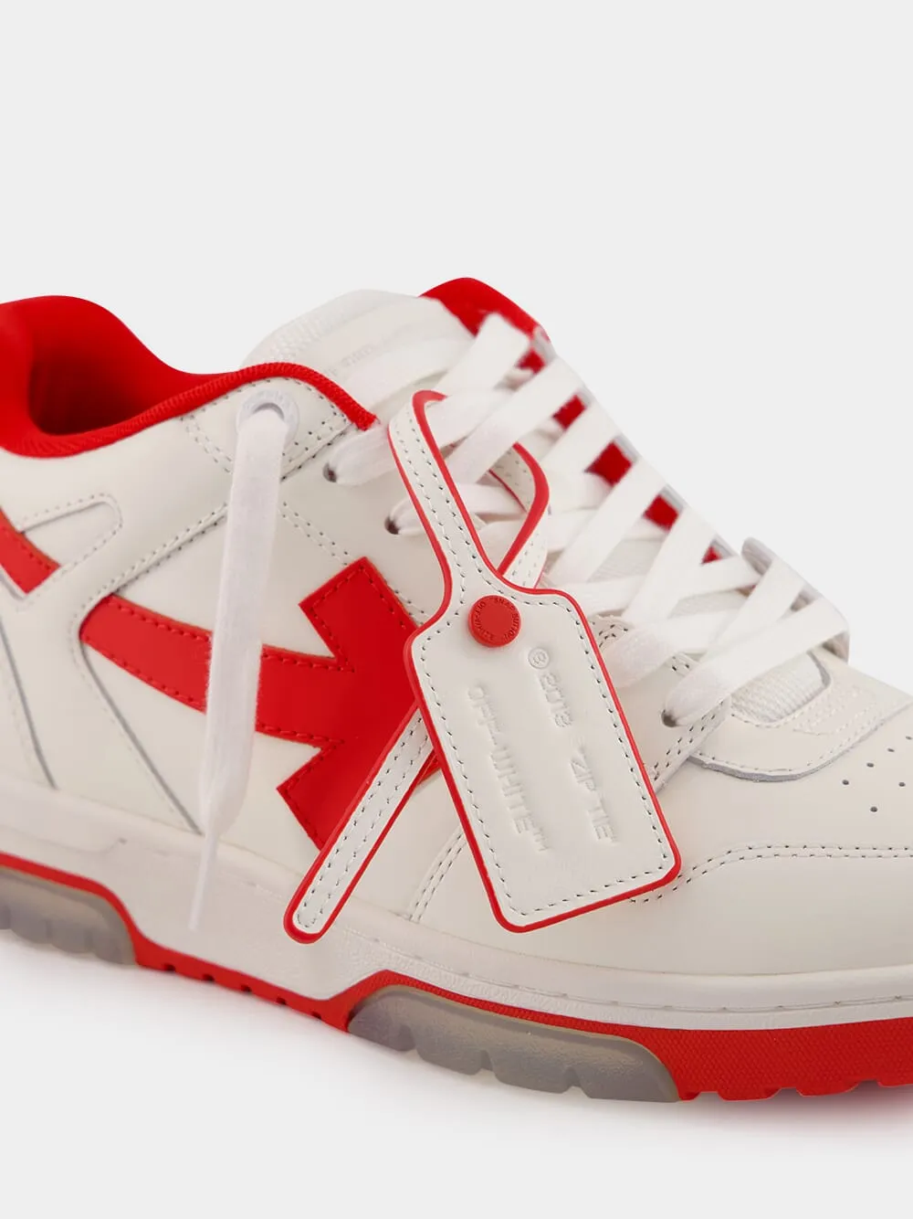 White and Red Out of Office "Ooo" Calf Leather Sneakers