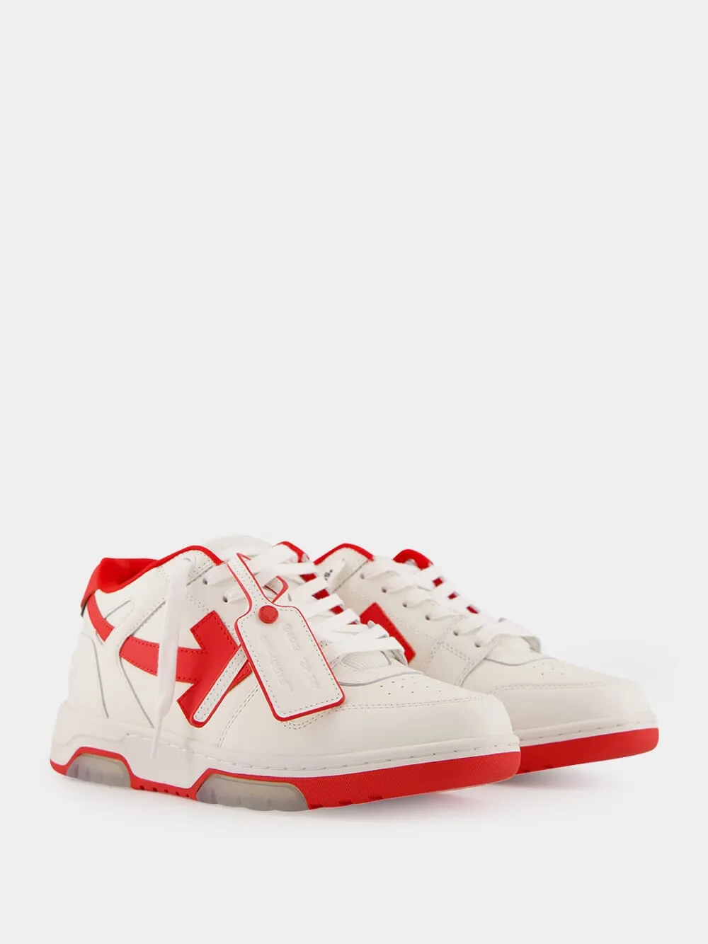 White and Red Out of Office "Ooo" Calf Leather Sneakers