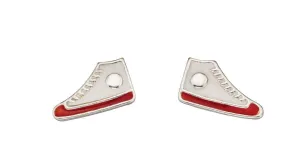 White Red Hi-Top Trainers Trainer Sterling Silver Studs Earrings