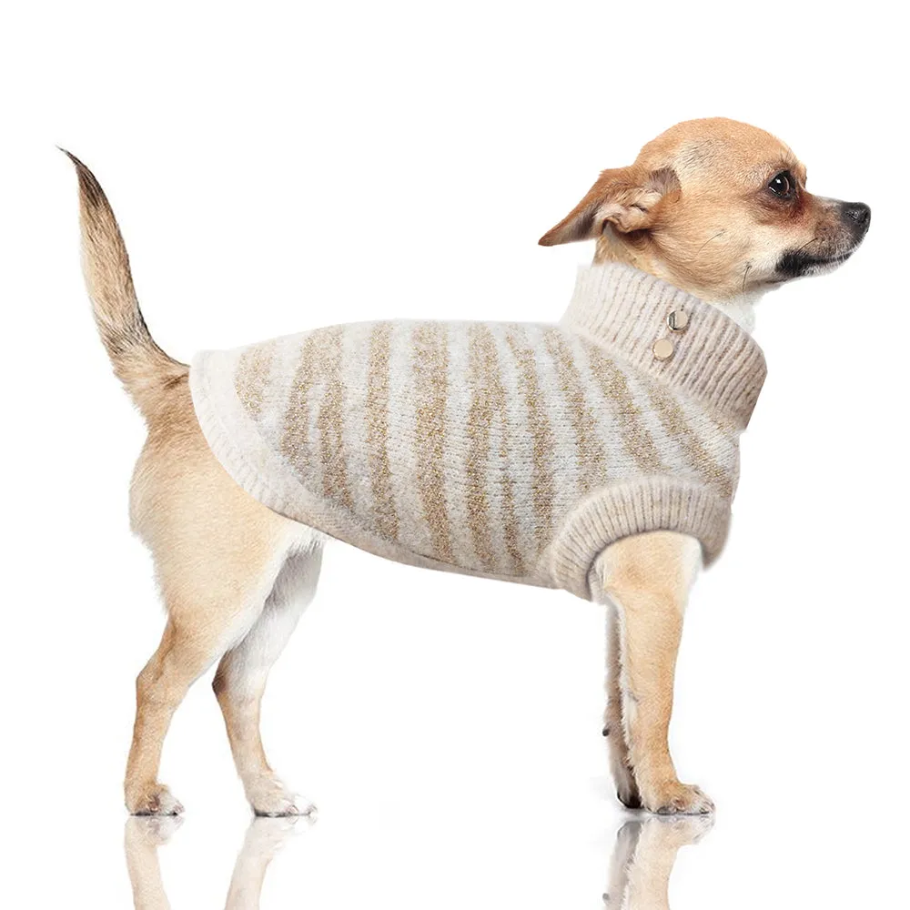 WILD Metallic Knit Dog Sweater in Beige