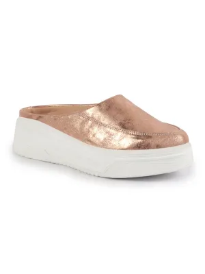 Women Copper Classic Back Open Casual Platform Shoes | Metallic Slip-On Mule Sneakers For Party | Lightweight Comfortable Sneakers