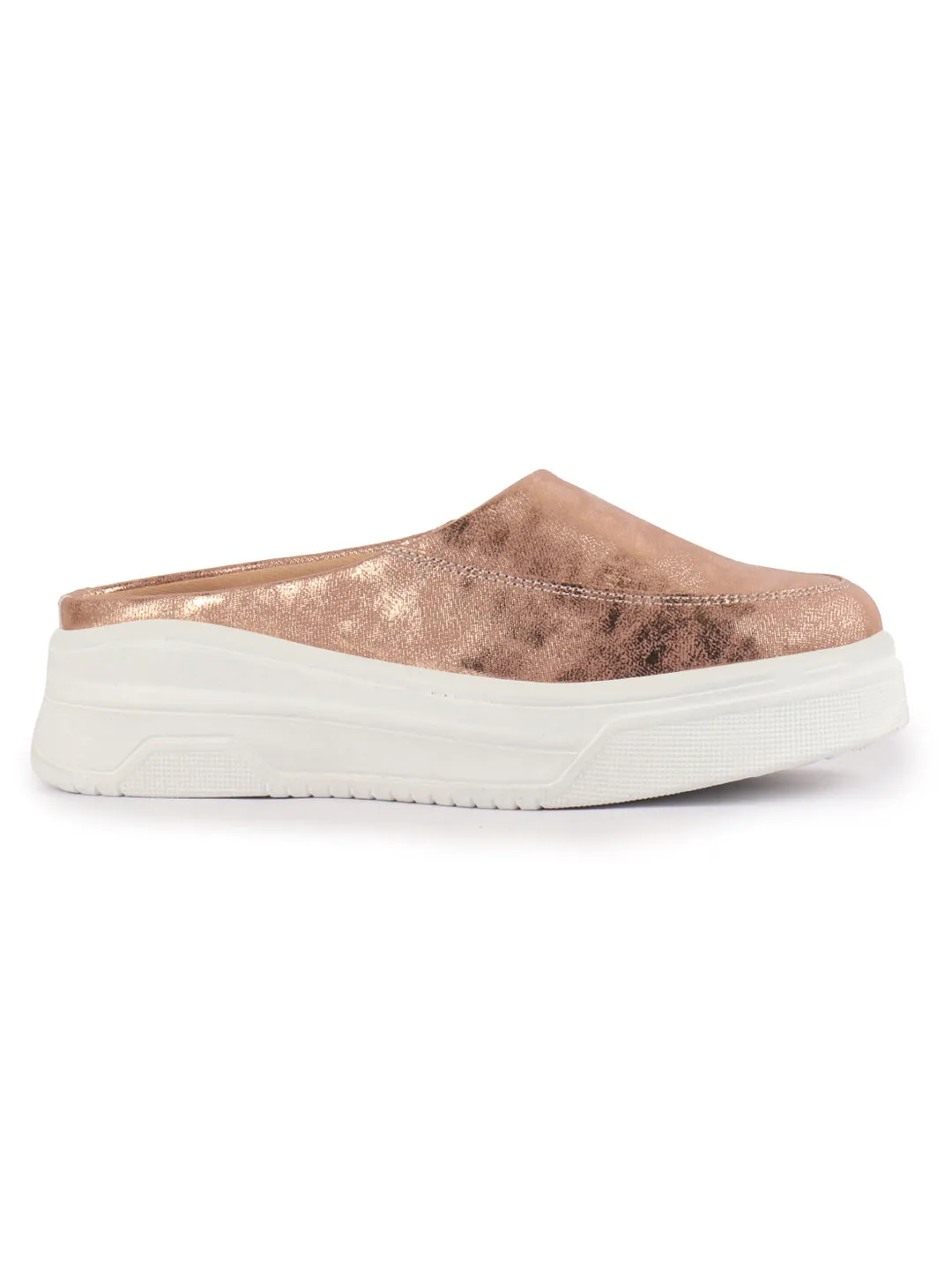 Women Copper Classic Back Open Casual Platform Shoes | Metallic Slip-On Mule Sneakers For Party | Lightweight Comfortable Sneakers