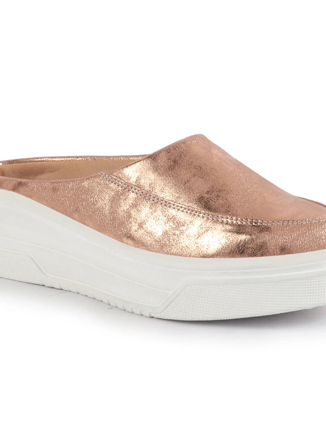 Women Copper Classic Back Open Casual Platform Shoes | Metallic Slip-On Mule Sneakers For Party | Lightweight Comfortable Sneakers