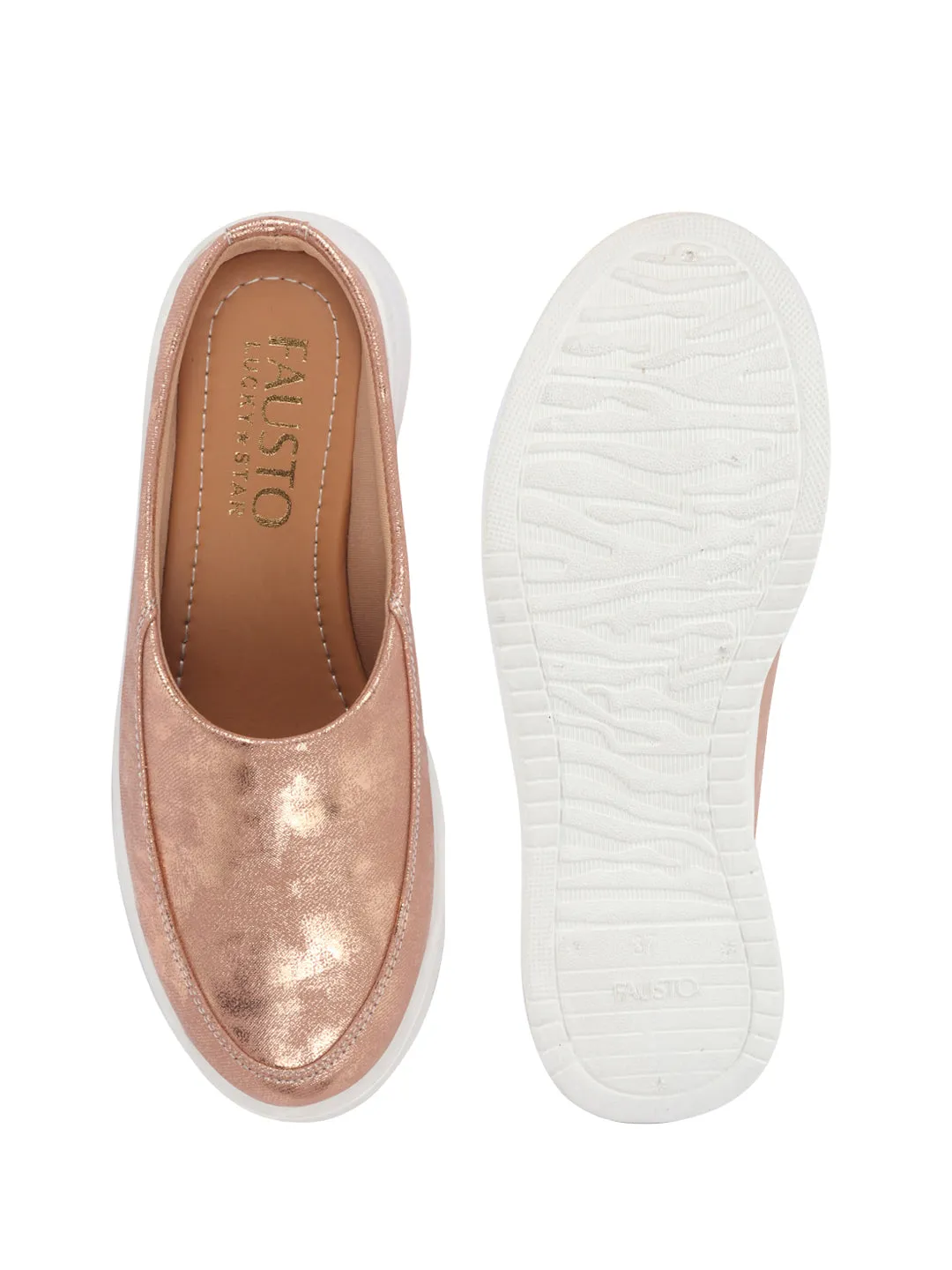 Women Copper Classic Back Open Casual Platform Shoes | Metallic Slip-On Mule Sneakers For Party | Lightweight Comfortable Sneakers