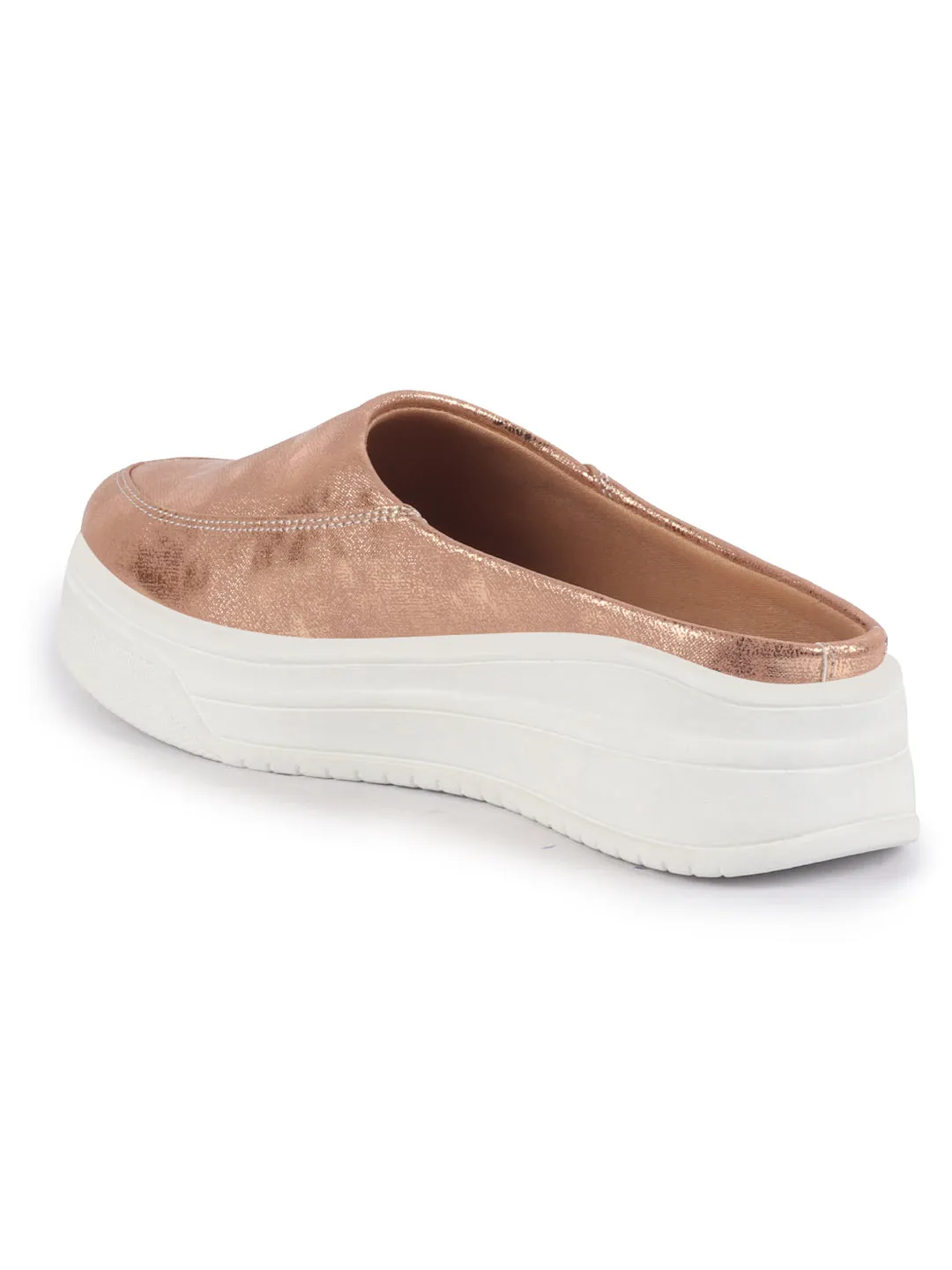 Women Copper Classic Back Open Casual Platform Shoes | Metallic Slip-On Mule Sneakers For Party | Lightweight Comfortable Sneakers