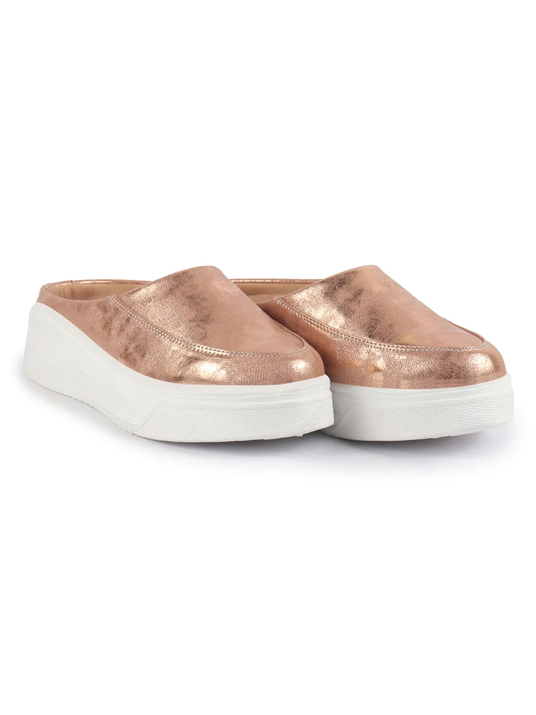 Women Copper Classic Back Open Casual Platform Shoes | Metallic Slip-On Mule Sneakers For Party | Lightweight Comfortable Sneakers