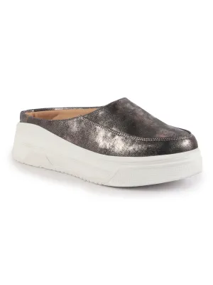 Women Metal Classic Back Open Casual Platform Shoes | Metallic Slip-On Mule Sneakers For Party | Lightweight Comfortable Sneakers
