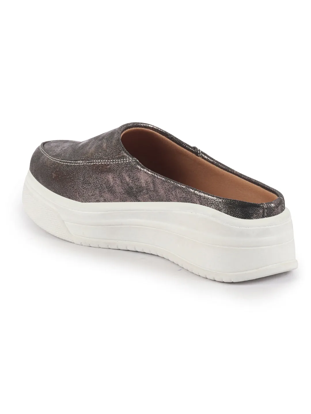 Women Metal Classic Back Open Casual Platform Shoes | Metallic Slip-On Mule Sneakers For Party | Lightweight Comfortable Sneakers