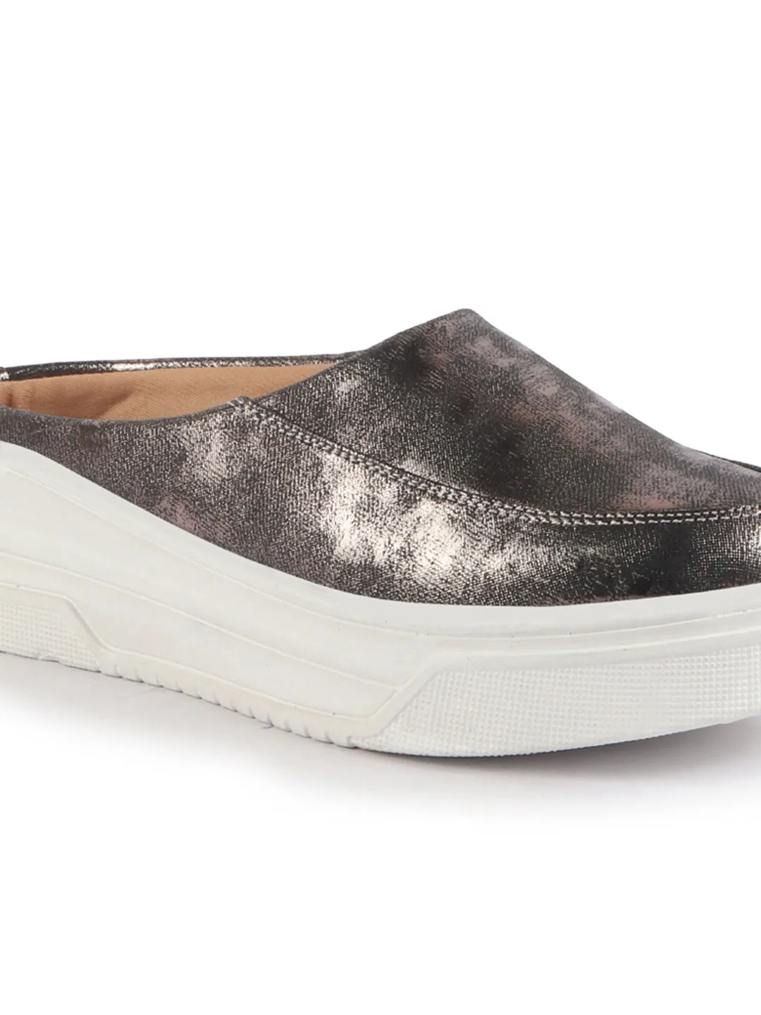 Women Metal Classic Back Open Casual Platform Shoes | Metallic Slip-On Mule Sneakers For Party | Lightweight Comfortable Sneakers