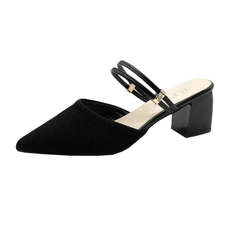 Women Mules Shoes 2024 Summer New Pointed Toe Chunky Heels Ladies Slippers Fashion Plus Size Dress Party Mid Heel Shoes Women