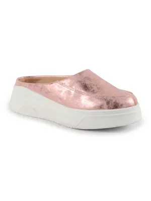 Women Pink Classic Back Open Casual Platform Shoes | Metallic Slip-On Mule Sneakers For Party | Lightweight Comfortable Sneakers