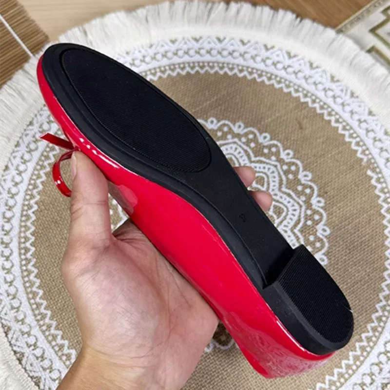 Women Round Toe Ballet Flats Spongy Bottom  Hot New 2024 Italian Shoes Patent Leather Classic Bow-Knot Dressing Slip-On 34 48 47