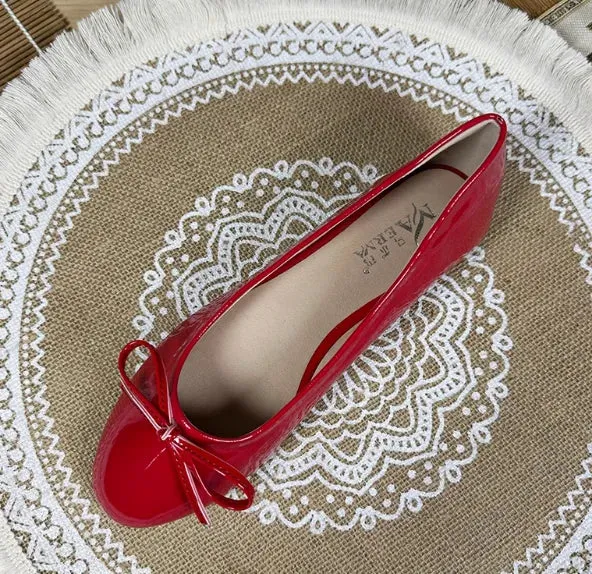 Women Round Toe Ballet Flats Spongy Bottom  Hot New 2024 Italian Shoes Patent Leather Classic Bow-Knot Dressing Slip-On 34 48 47