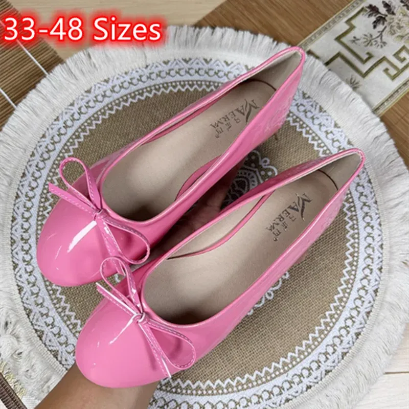 Women Round Toe Ballet Flats Spongy Bottom  Hot New 2024 Italian Shoes Patent Leather Classic Bow-Knot Dressing Slip-On 34 48 47
