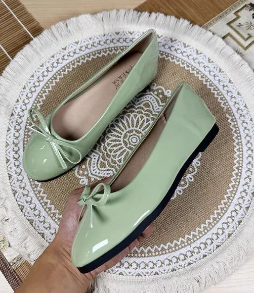 Women Round Toe Ballet Flats Spongy Bottom  Hot New 2024 Italian Shoes Patent Leather Classic Bow-Knot Dressing Slip-On 34 48 47