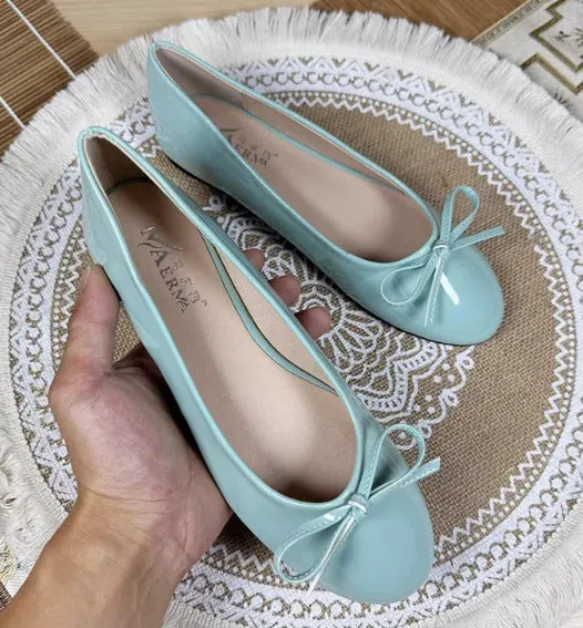 Women Round Toe Ballet Flats Spongy Bottom  Hot New 2024 Italian Shoes Patent Leather Classic Bow-Knot Dressing Slip-On 34 48 47