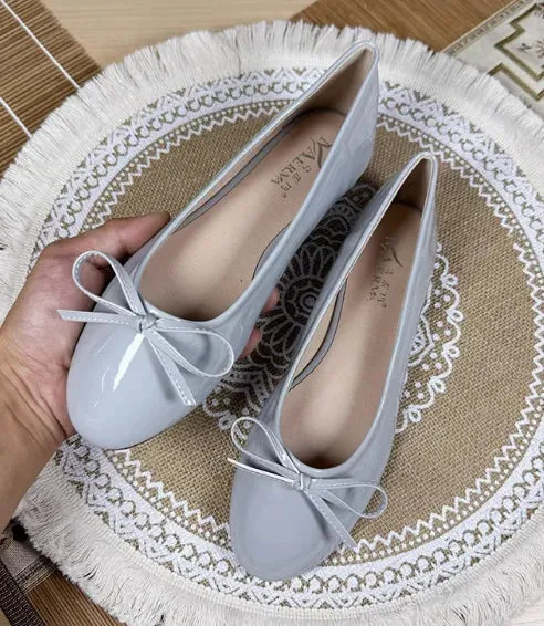 Women Round Toe Ballet Flats Spongy Bottom  Hot New 2024 Italian Shoes Patent Leather Classic Bow-Knot Dressing Slip-On 34 48 47