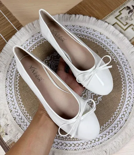 Women Round Toe Ballet Flats Spongy Bottom  Hot New 2024 Italian Shoes Patent Leather Classic Bow-Knot Dressing Slip-On 34 48 47