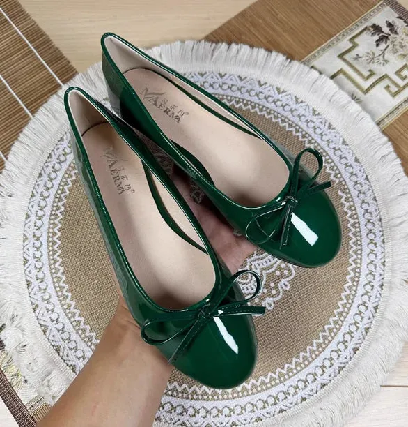 Women Round Toe Ballet Flats Spongy Bottom  Hot New 2024 Italian Shoes Patent Leather Classic Bow-Knot Dressing Slip-On 34 48 47