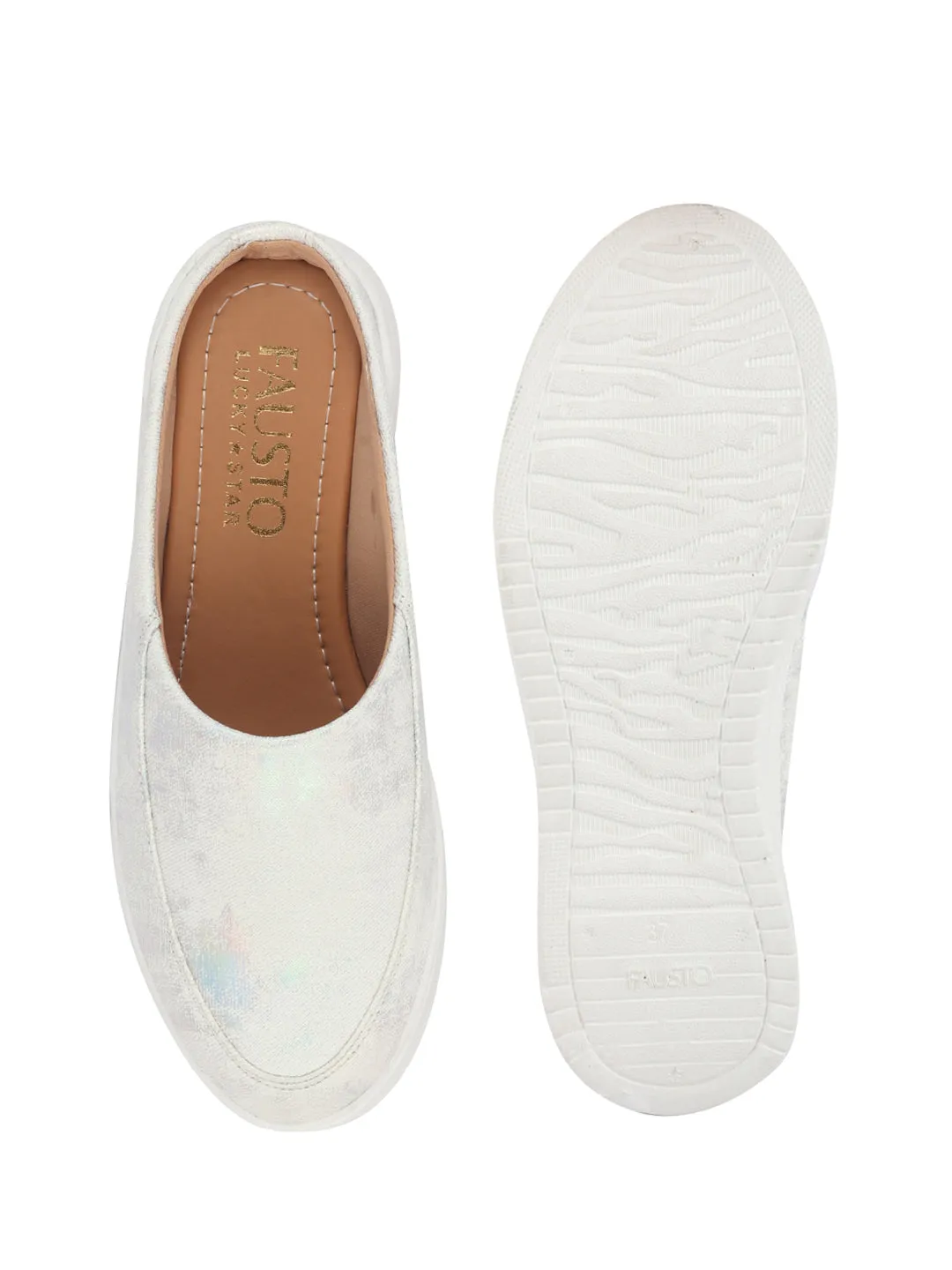 Women Silver Classic Back Open Casual Platform Shoes | Metallic Slip-On Mule Sneakers For Party | Lightweight Comfortable Sneakers