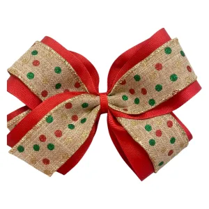 X-Large Holiday Glitter Dot Layered Hair Bow on Clippie