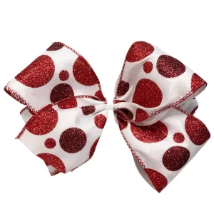X-Large Red Glitter Polka Dot Layered Hair Bow on Clippie