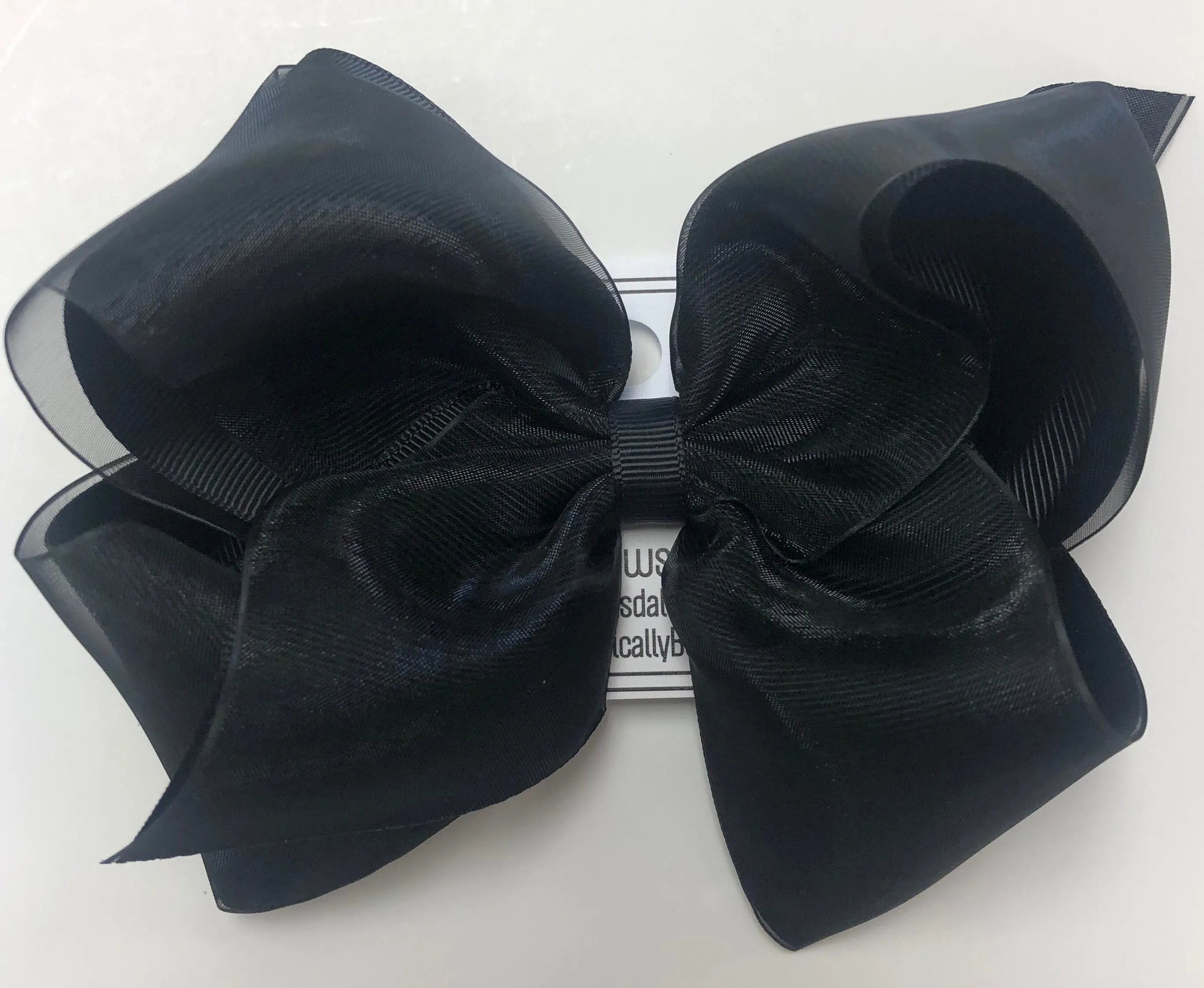 XLarge Grosgrain with Sheer Overlay Hair Bow on Clippie - Black